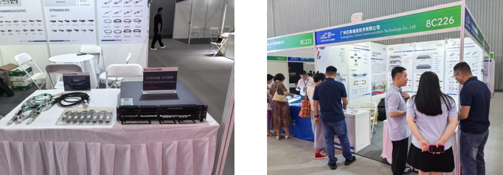 A photo collage from Sintai Communication's booth at an electronics expo.